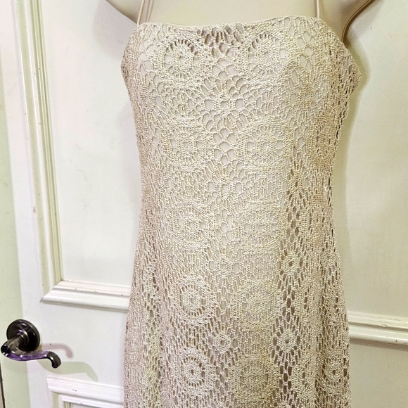JS Collections Cream w/Gold Fleck Sparkle Sleeveless Crochet Maxi Dress,Size 8 - Picture 12 of 16